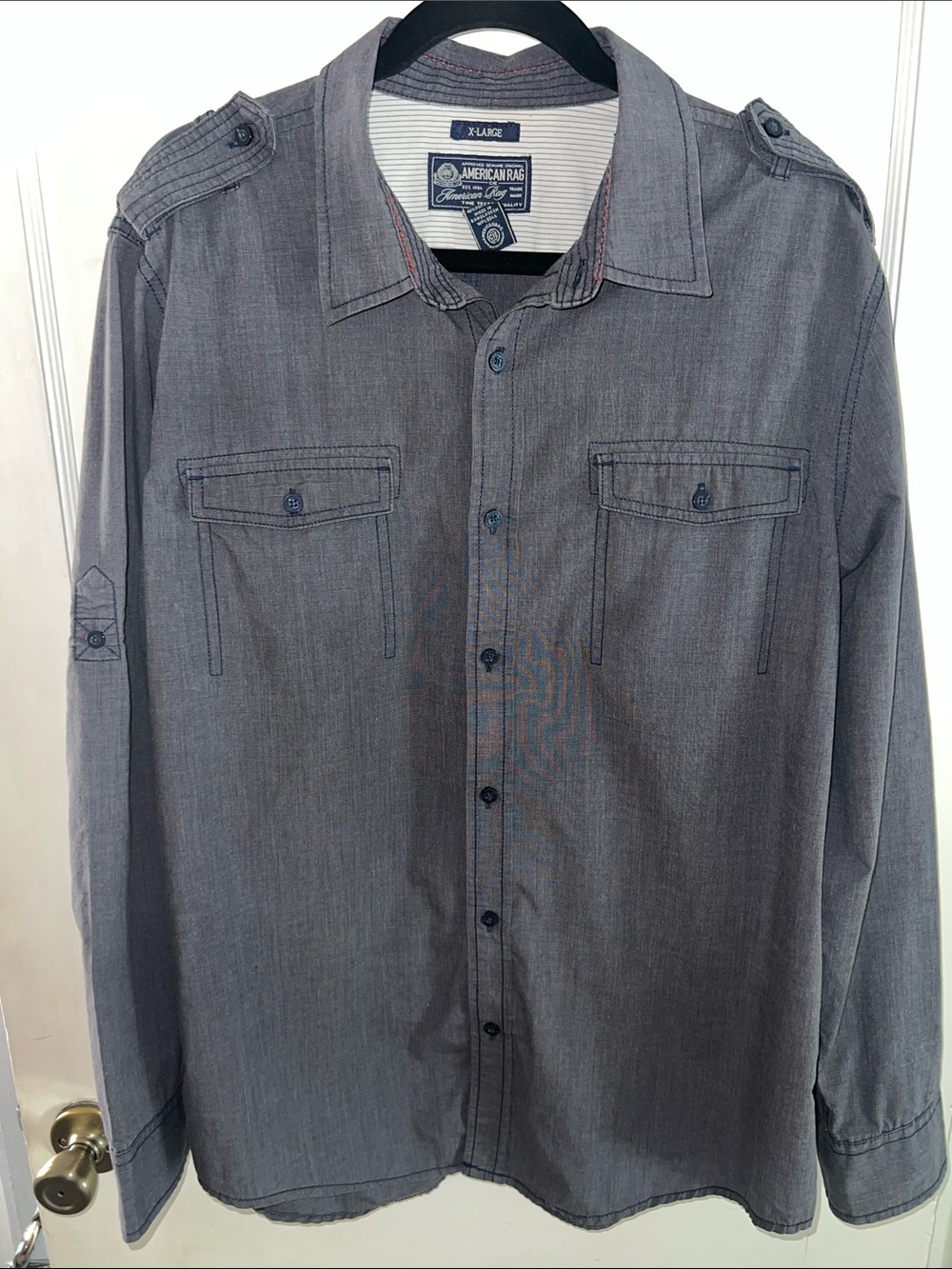 American Rag Utility Cargo Button Down Shirt XL Gray Gorpcore Grunge